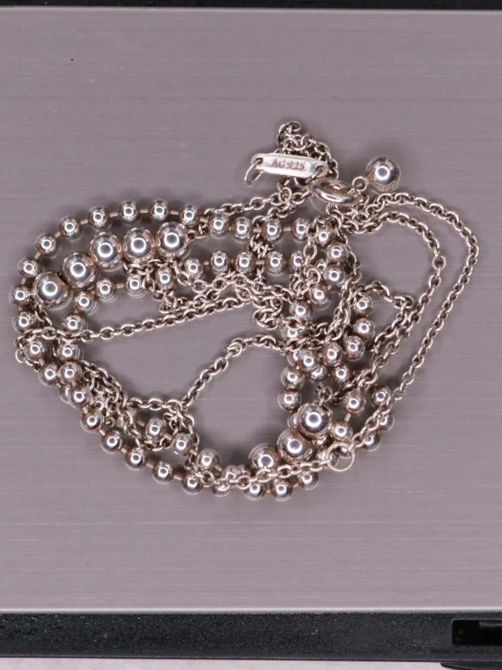 Tiffany & Co. 925 Sterling Silver Double Strand Bead Chain Necklace Set